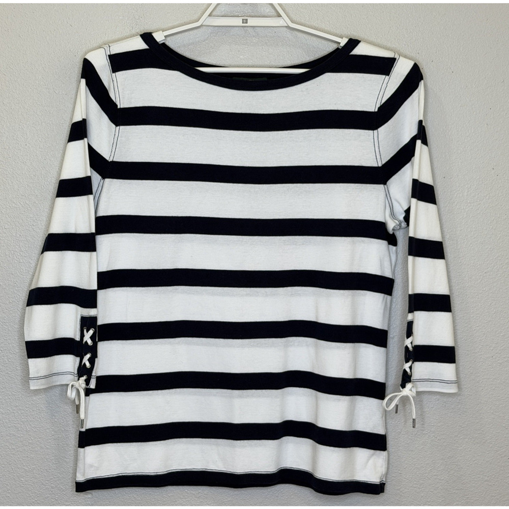 Lauren Jeans Co Ralph Lauren Nautical Top Womens Sz XL Blue‎ Stripe 3/4 Sleeve